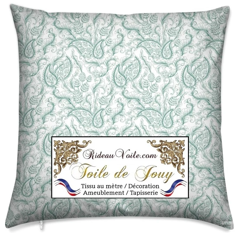 Tissu ameublement motif imprimé Toile de jouy Indienne vert rideau