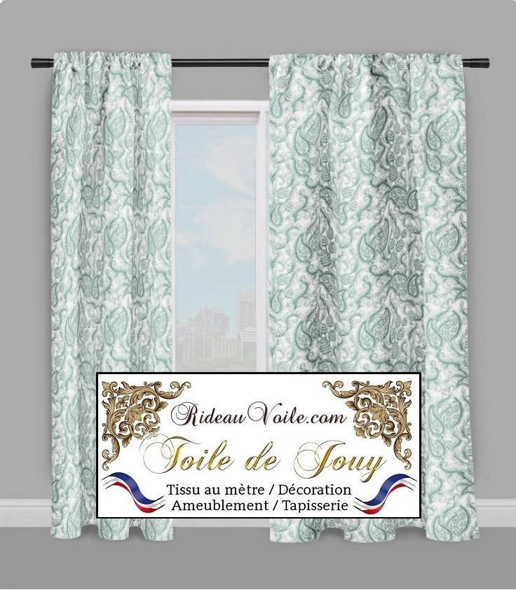 Tissu ameublement motif imprimé Toile de jouy Indienne vert rideau