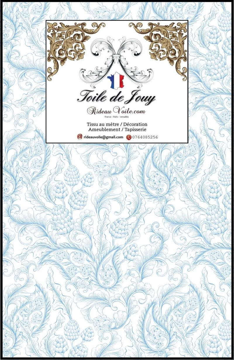 Toile de Jouy bleu tissu ameublement haut gamme motif cachemire Paisley Indiennes