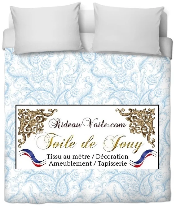 Toile de Jouy bleu tissu ameublement haut gamme motif cachemire Paisley Indiennes