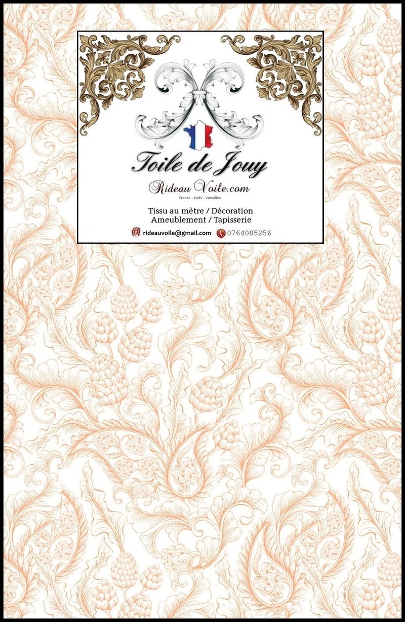 Toile de Jouy orange tissu motif Paisley Indiennes
