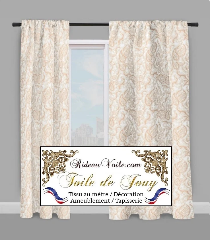 Toile de Jouy orange tissu motif Paisley Indiennes
