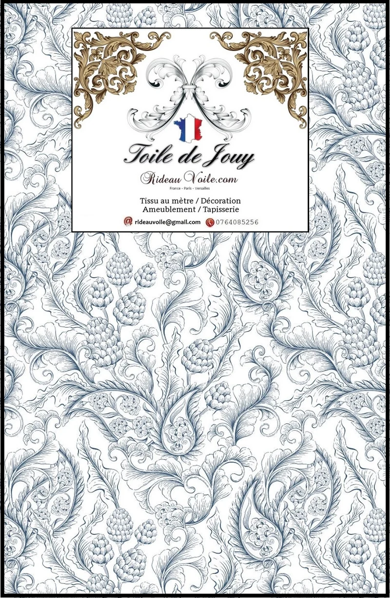 Toile de Jouy bleu ameublement motif Paisley Indiennes cachemire