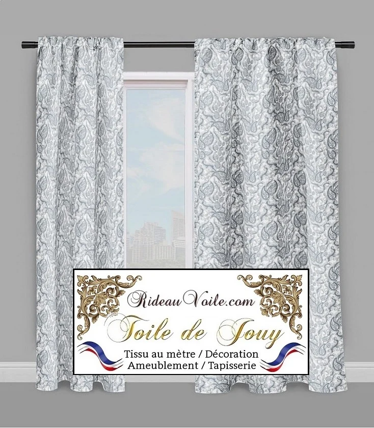 Toile de Jouy bleu ameublement motif Paisley Indiennes cachemire