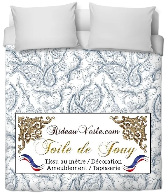 Toile de Jouy bleu ameublement motif Paisley Indiennes cachemire
