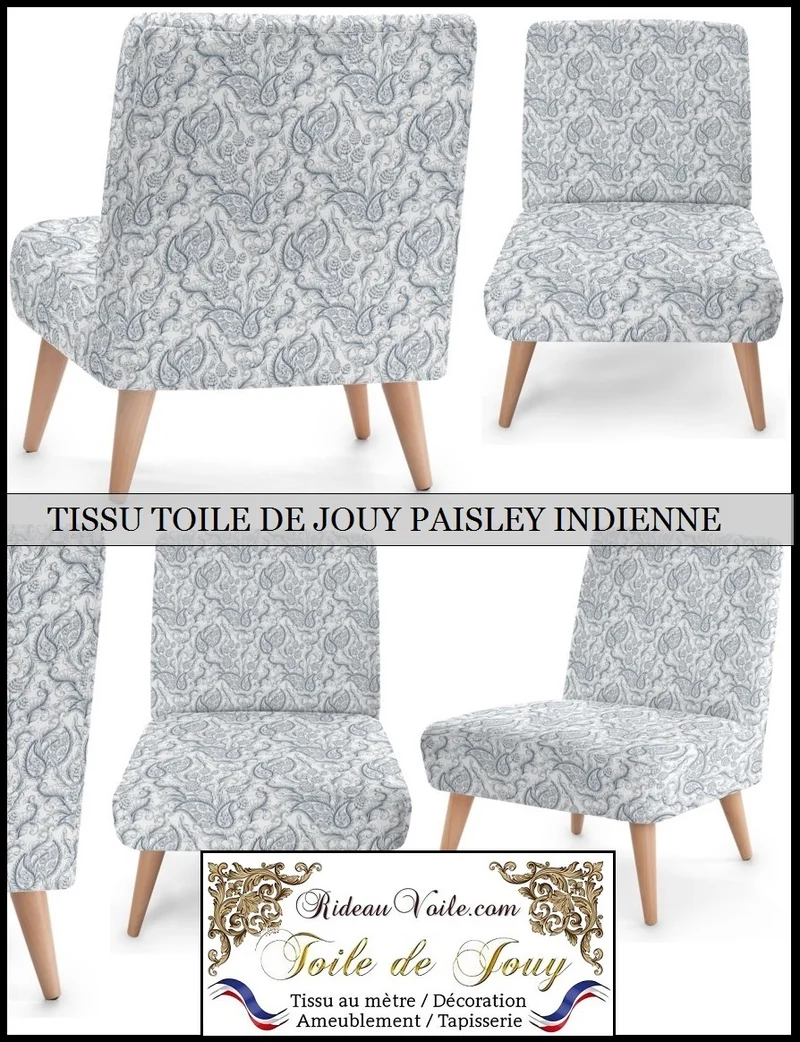 Toile de Jouy bleu ameublement motif Paisley Indiennes cachemire