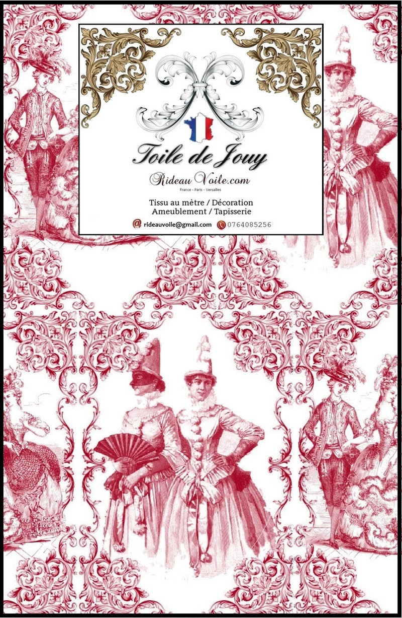 Boutique achat vente Toile de Jouy rouge tissu ameublement French fabrics furnishing