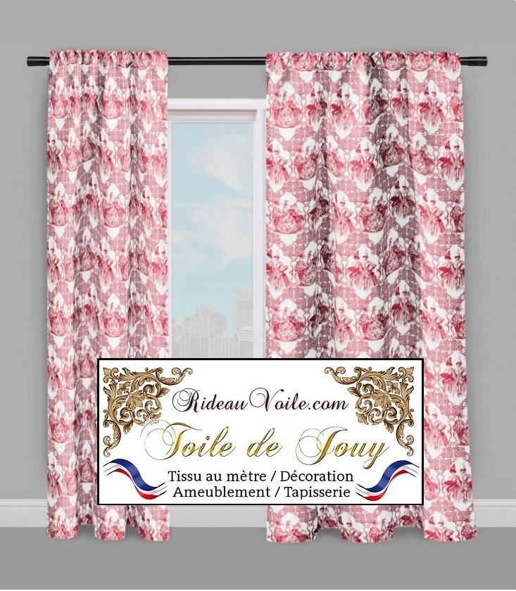 Boutique achat vente Toile de Jouy rouge tissu ameublement French fabrics furnishing