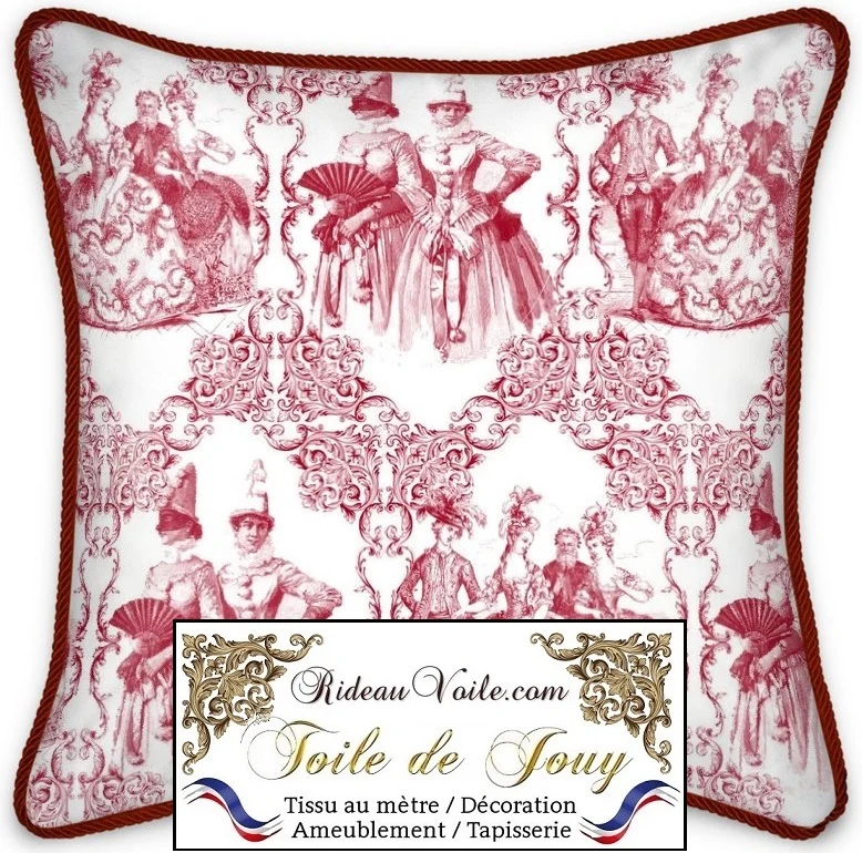 Boutique achat vente Toile de Jouy rouge tissu ameublement French fabrics furnishing