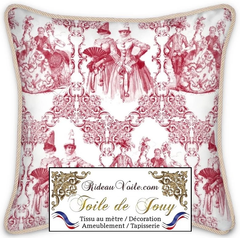 Boutique achat vente Toile de Jouy rouge tissu ameublement French fabrics furnishing