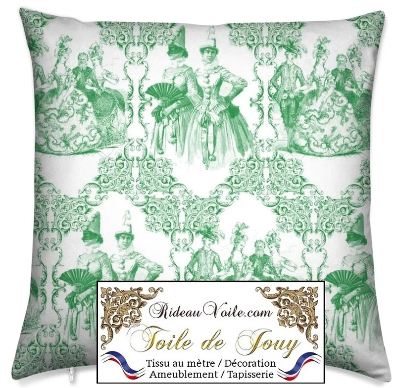 Rideau voilage Toile de Jouy vert tissu au mètre. Stoff Mete Vorhangstoff rido Empire