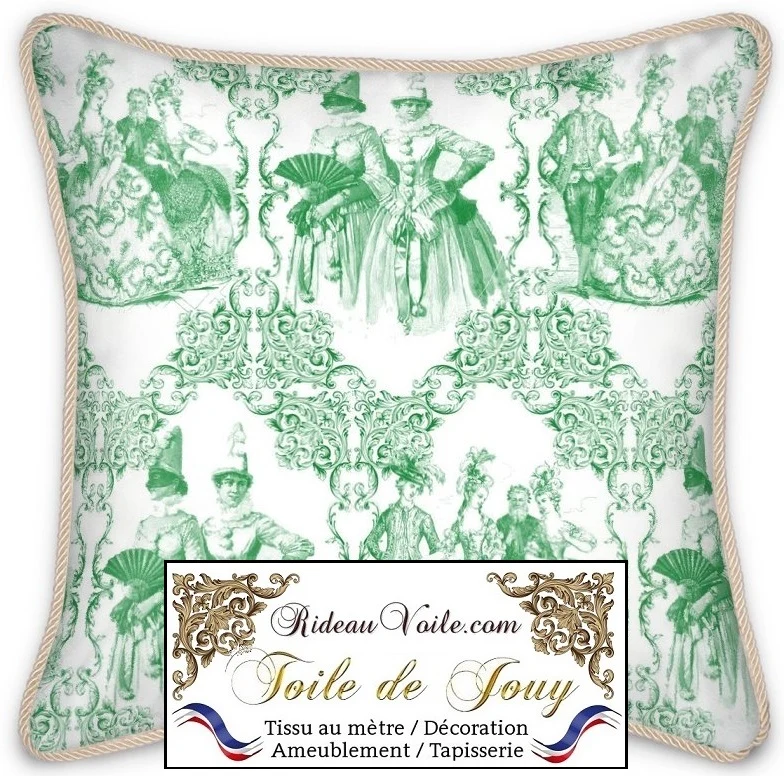 Rideau voilage Toile de Jouy vert tissu au mètre. Stoff Mete Vorhangstoff rido Empire