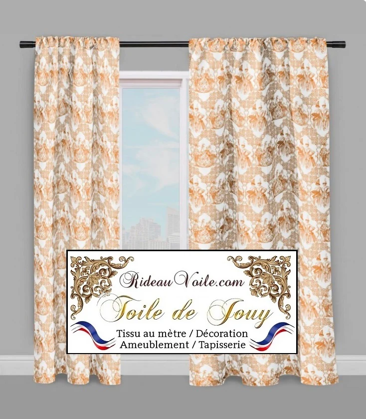 Rideauvoile Toile de Jouy orange Empire tissu ameublement mètre voilage rideau