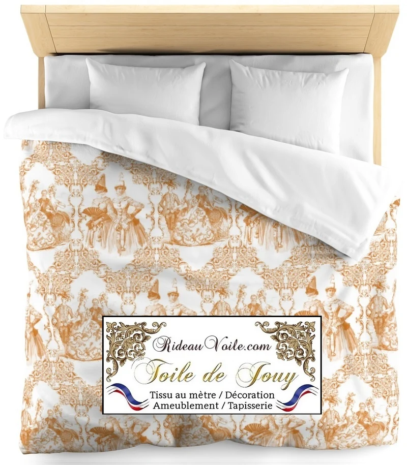 Rideauvoile Toile de Jouy orange Empire tissu ameublement mètre voilage rideau
