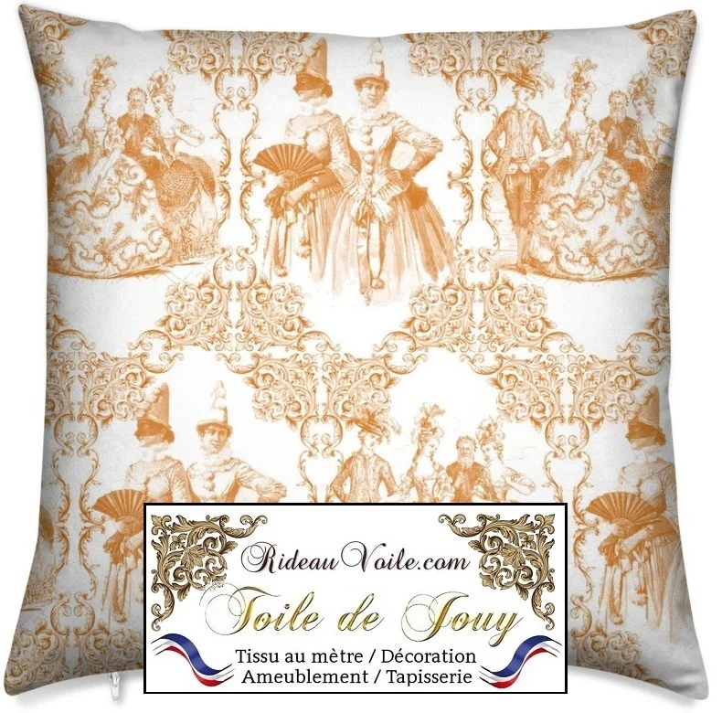 Rideauvoile Toile de Jouy orange Empire tissu ameublement mètre voilage rideau
