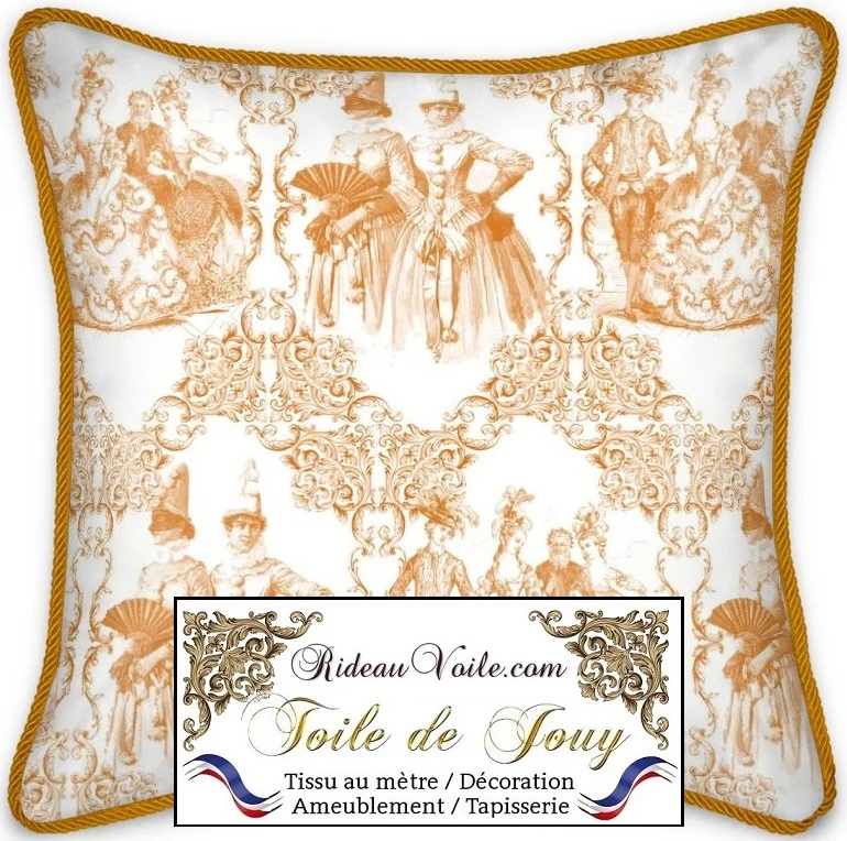Rideauvoile Toile de Jouy orange Empire tissu ameublement mètre voilage rideau
