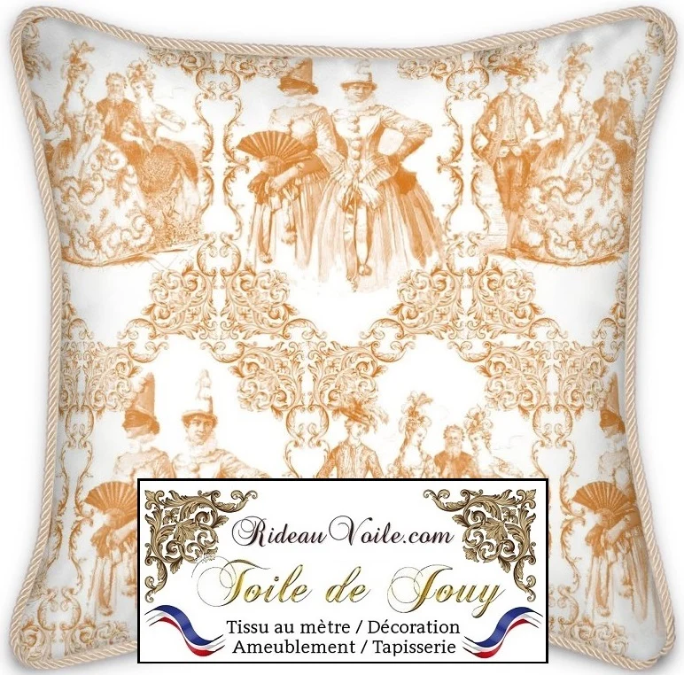 Rideauvoile Toile de Jouy orange Empire tissu ameublement mètre voilage rideau