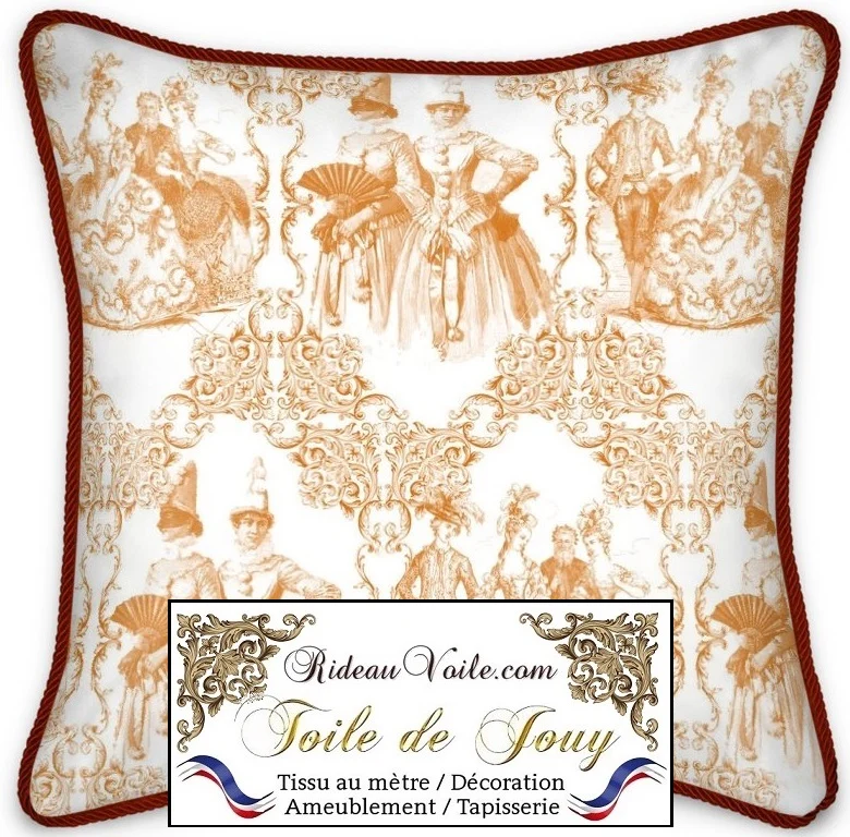 Rideauvoile Toile de Jouy orange Empire tissu ameublement mètre voilage rideau