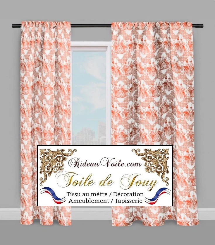 Toile de Jouy orange tissu ameublement Gardib stof måleren Verhokangas kangas