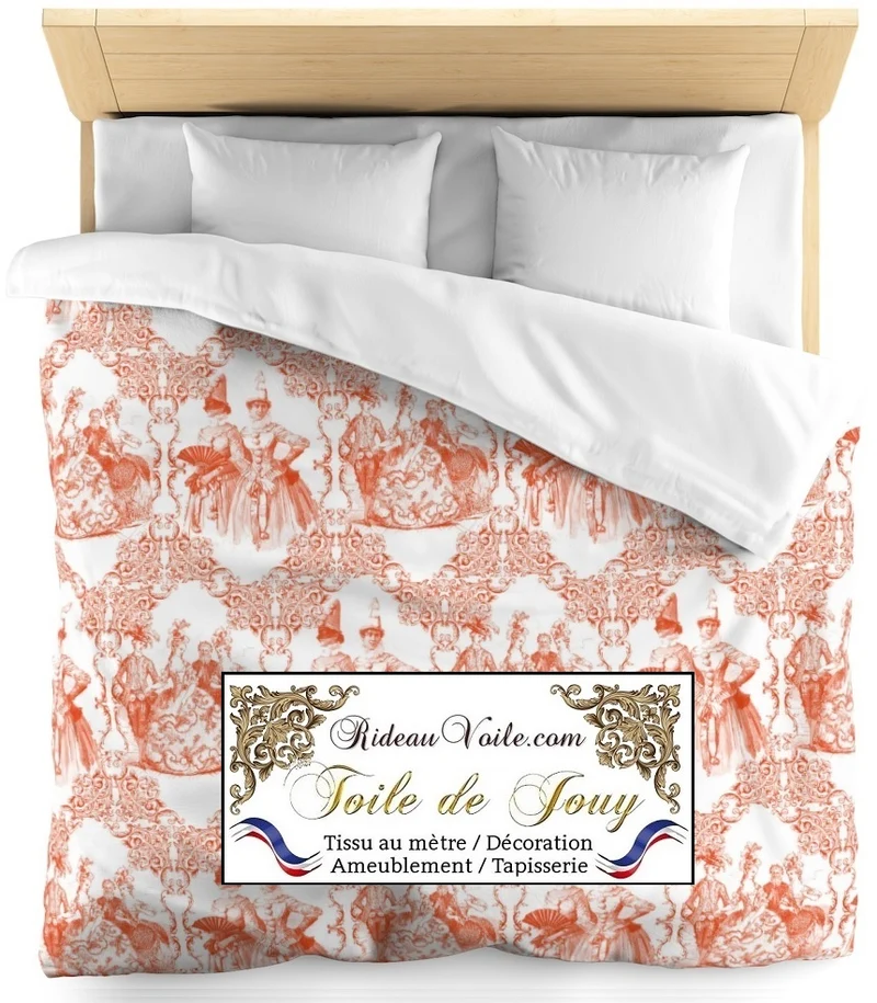 Toile de Jouy orange tissu ameublement Gardib stof måleren Verhokangas kangas