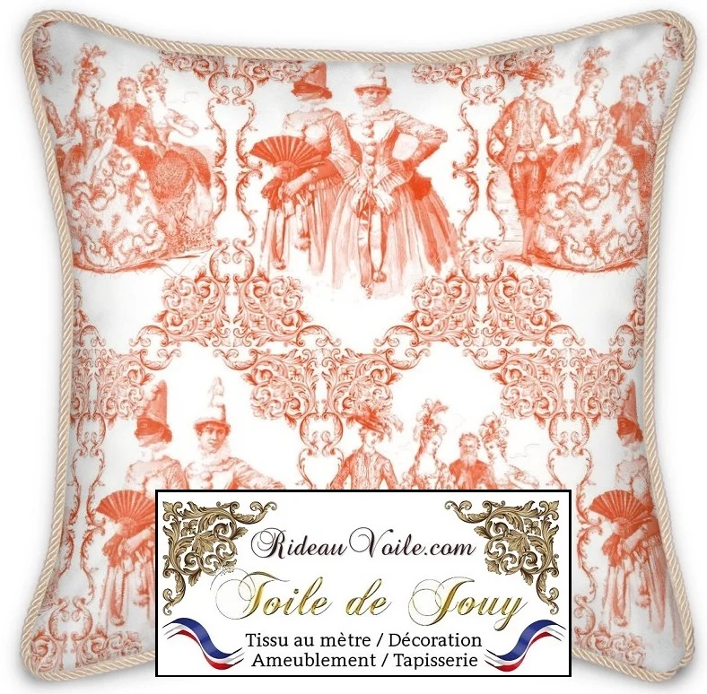 Toile de Jouy orange tissu ameublement Gardib stof måleren Verhokangas kangas