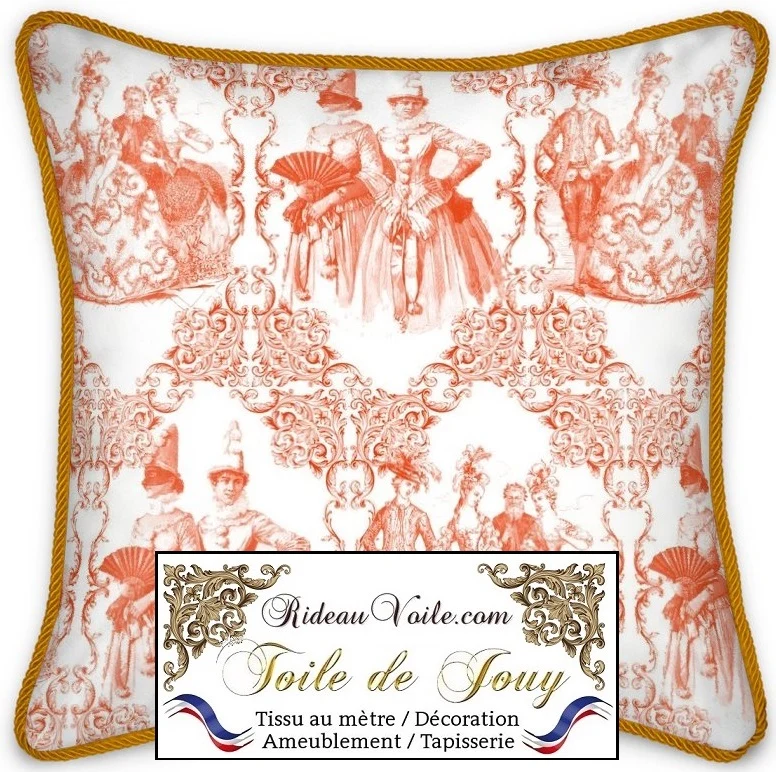 Toile de Jouy orange tissu ameublement Gardib stof måleren Verhokangas kangas