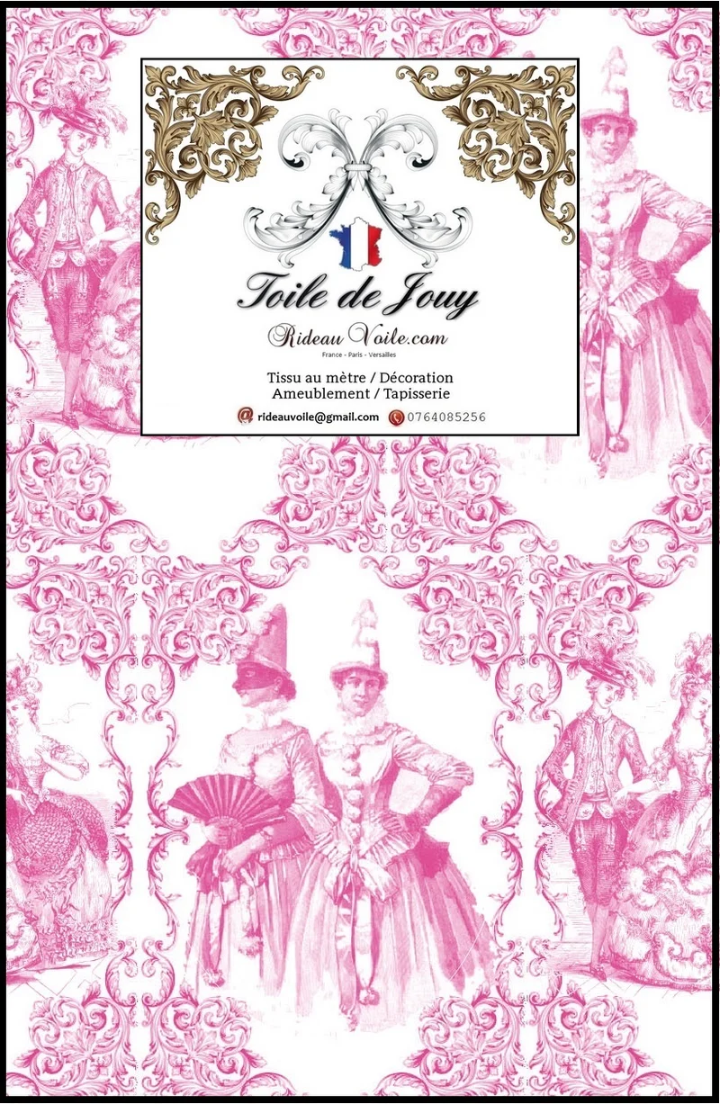 French fabrics style Toile de Jouy fushia tissu mètre. Stoff Mete Vorhangstoff rido