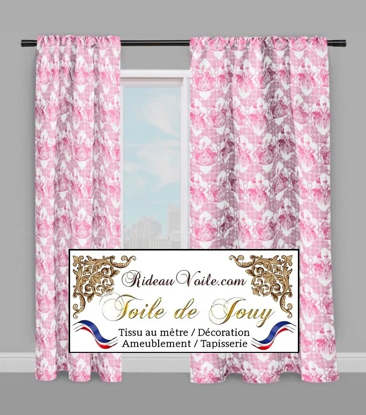 French fabrics style Toile de Jouy fushia tissu mètre. Stoff Mete Vorhangstoff rido