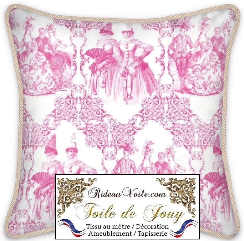 French fabrics style Toile de Jouy fushia tissu mètre. Stoff Mete Vorhangstoff rido