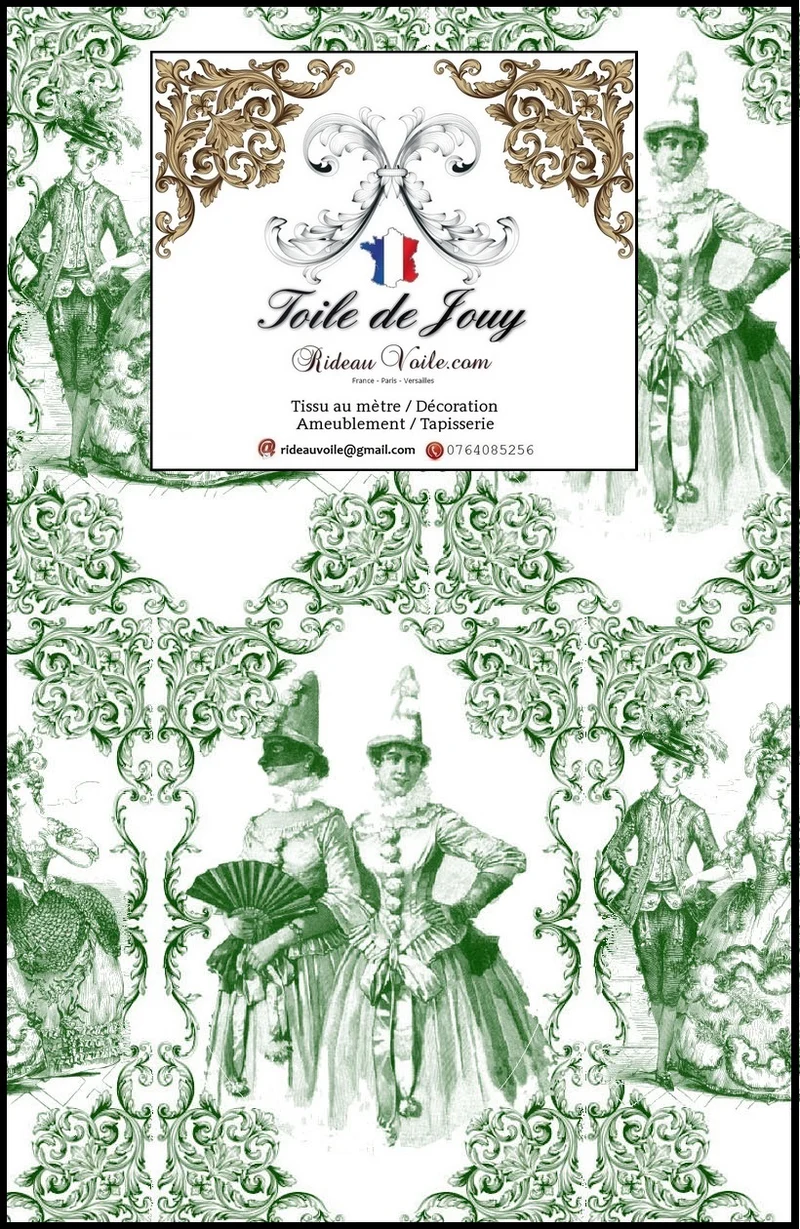 Toile de Jouy vert tissu ameublement mètre rideau Stoff Mete Vorhangstoff Empire