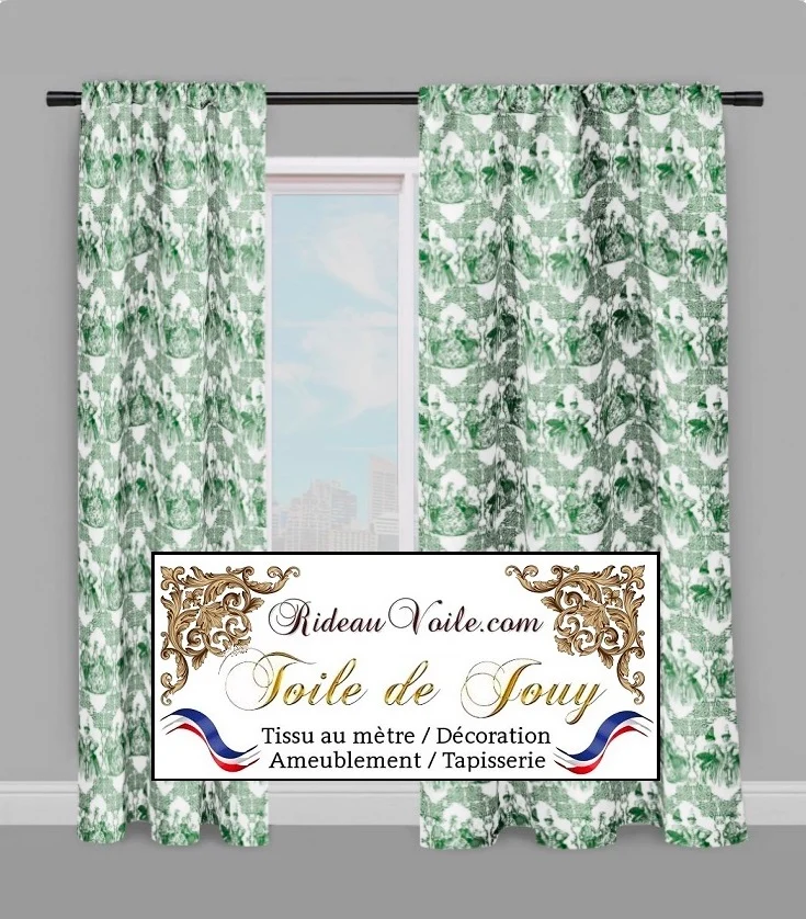 Toile de Jouy vert tissu ameublement mètre rideau Stoff Mete Vorhangstoff Empire