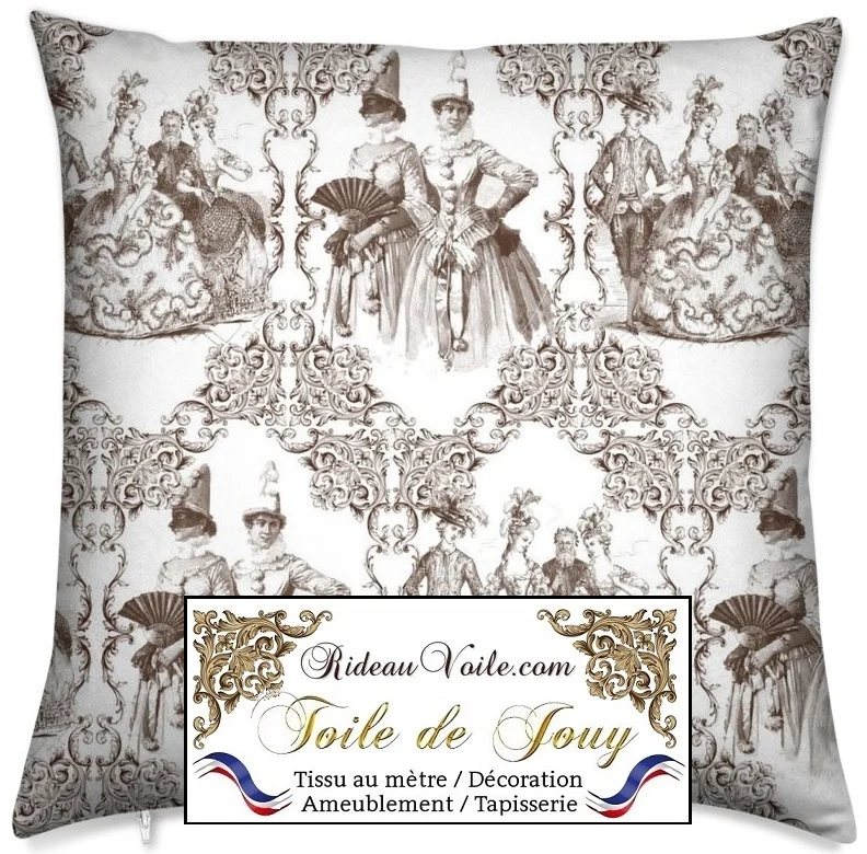 Décoration motif Toile de Jouy marron tissu mètre ameublement tapissier décorateur