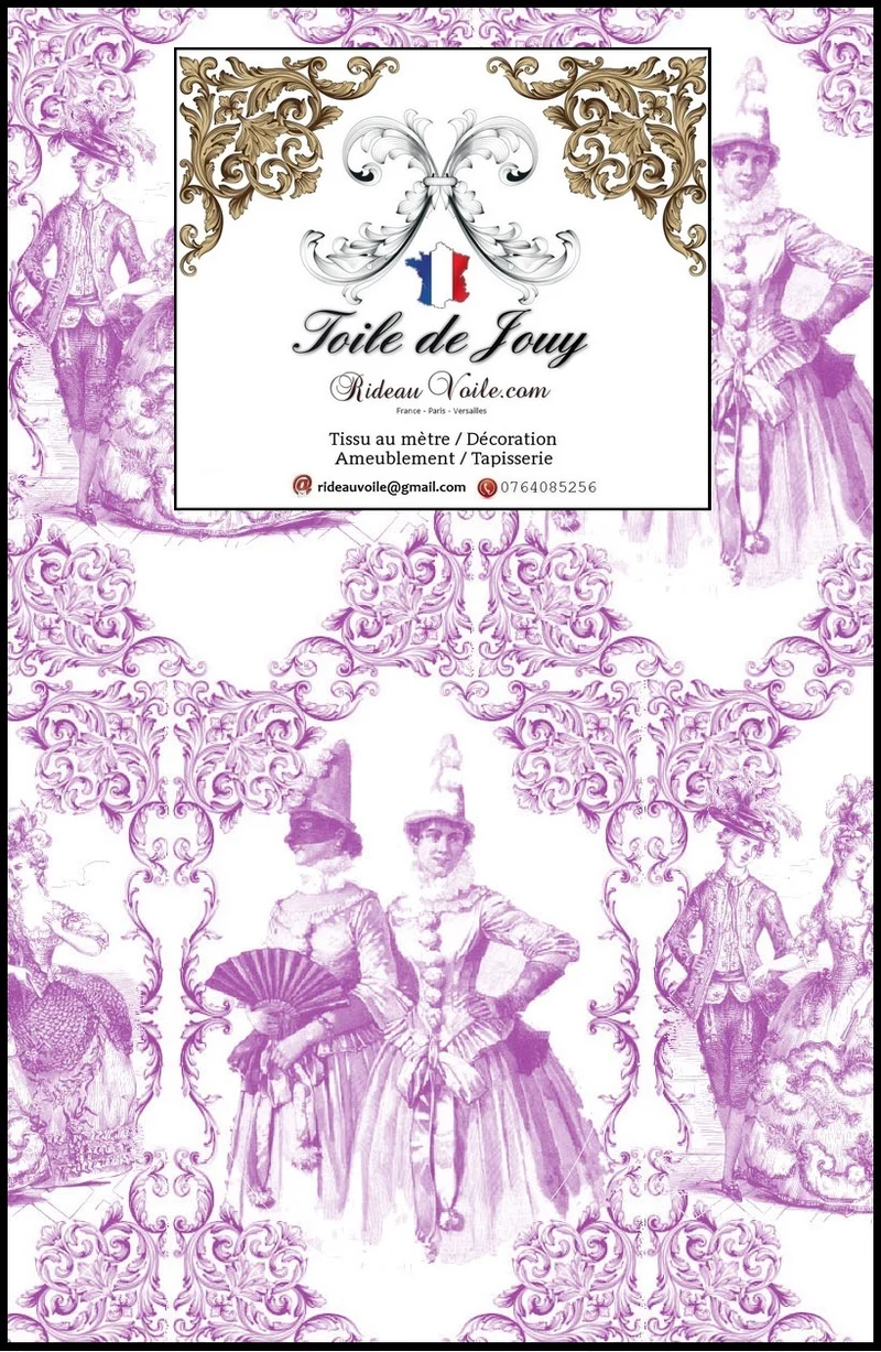 Inspiration Toile de Jouy violet tissu au mètre décorateur ameublement tapisserie