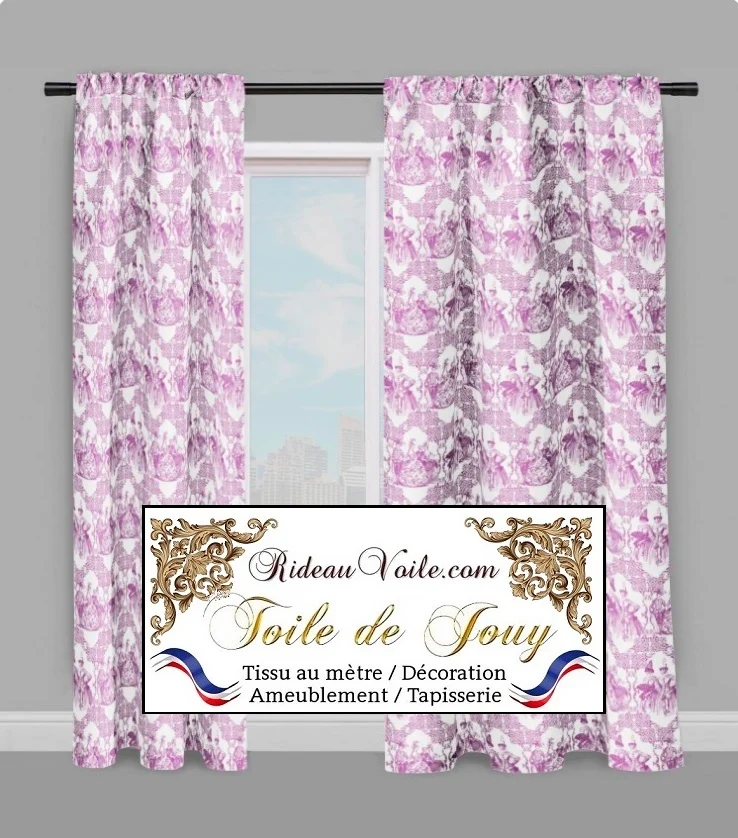 Inspiration Toile de Jouy violet tissu au mètre décorateur ameublement tapisserie