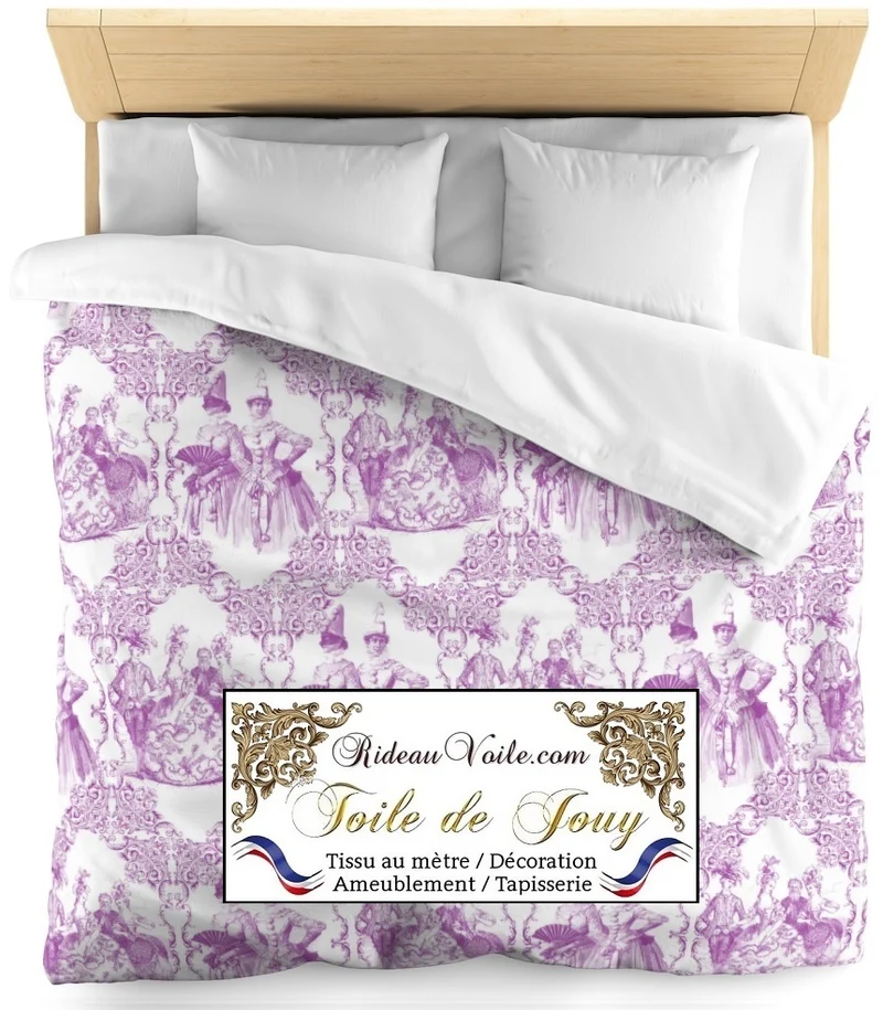Inspiration Toile de Jouy violet tissu au mètre décorateur ameublement tapisserie