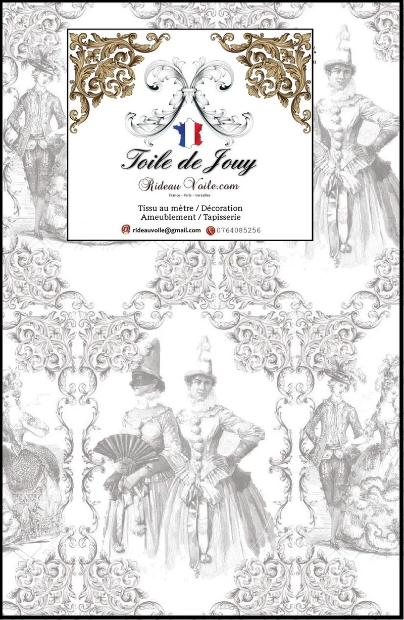 Boutique Toile de Jouy gris tissu au mètre ameublement tapisserie rideau voilage