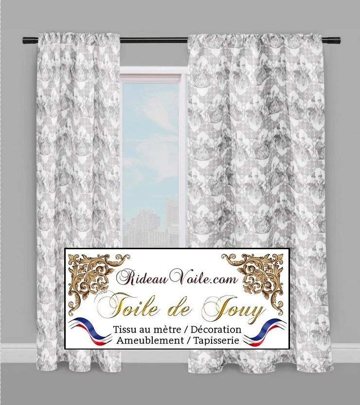 Boutique Toile de Jouy gris tissu au mètre ameublement tapisserie rideau voilage