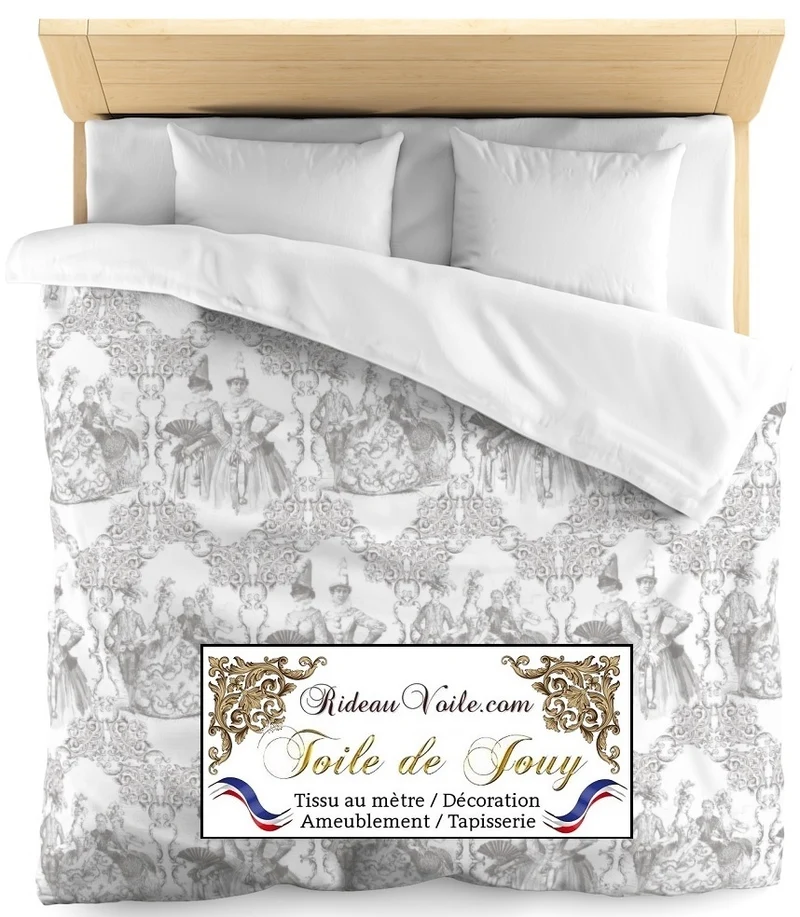 Boutique Toile de Jouy gris tissu au mètre ameublement tapisserie rideau voilage
