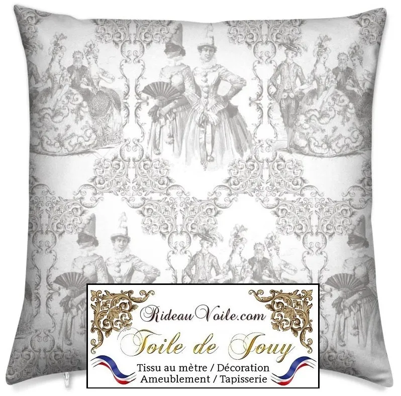 Boutique Toile de Jouy gris tissu au mètre ameublement tapisserie rideau voilage