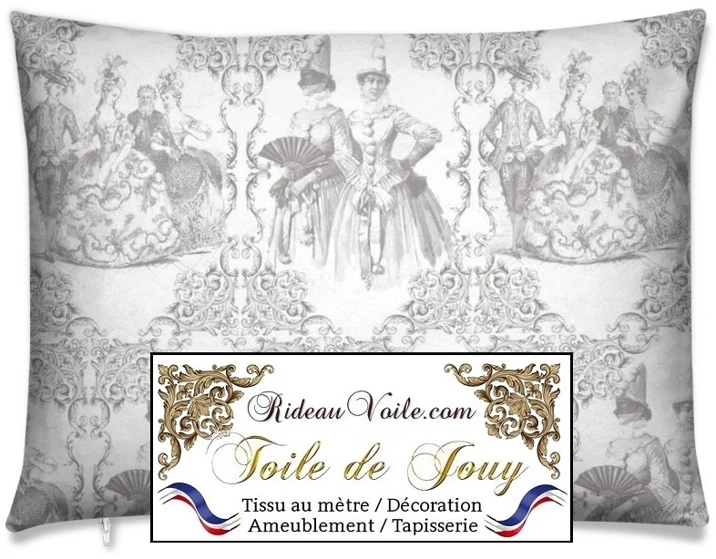 Boutique Toile de Jouy gris tissu au mètre ameublement tapisserie rideau voilage
