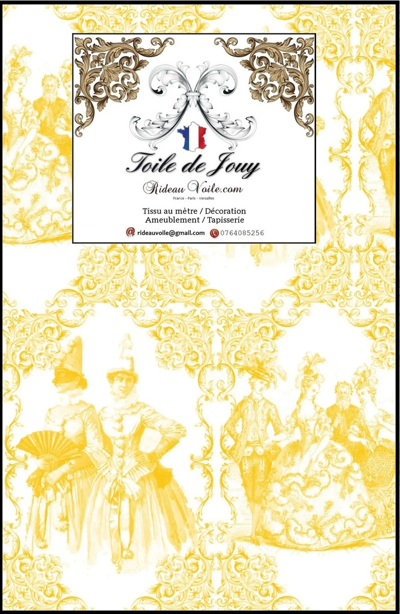 Design luxe style Toile de Jouy jaune tissu mètre décoratrice ameublement tapisserie