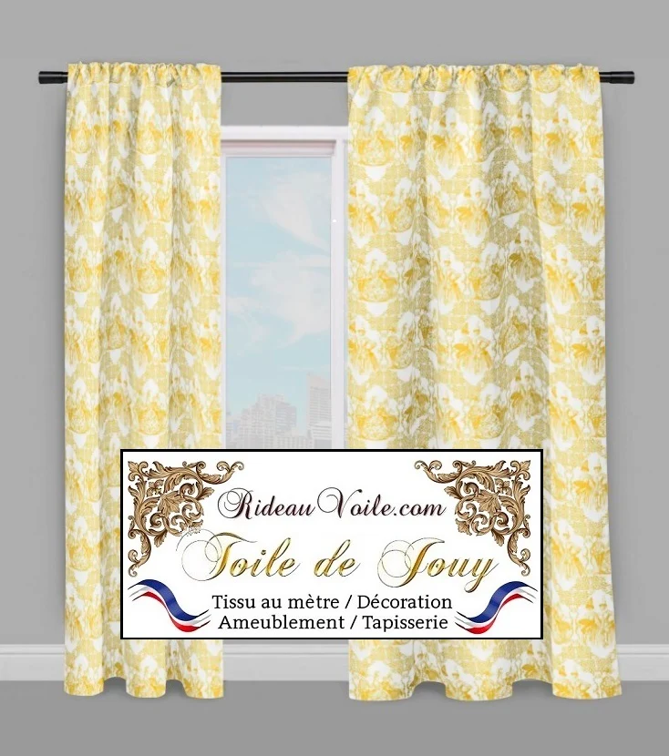 Design luxe style Toile de Jouy jaune tissu mètre décoratrice ameublement tapisserie