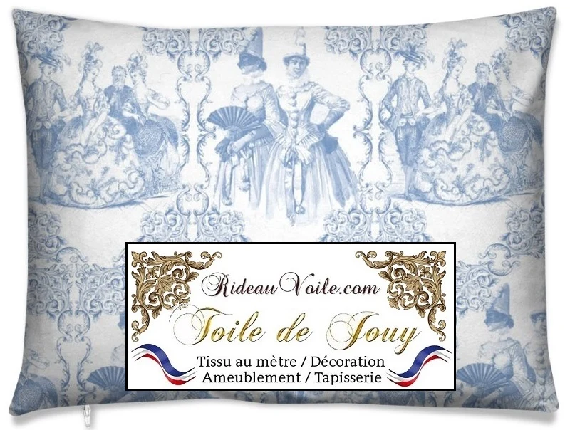 Toile de Jouy bleu tissu au mètre décoration ameublement tapisserie
