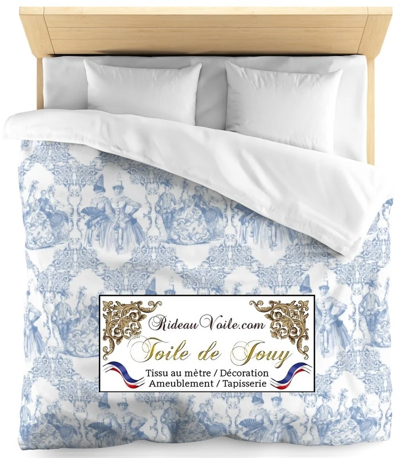 Toile de Jouy bleu tissu au mètre décoration ameublement tapisserie