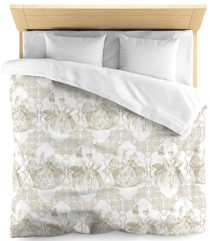 Toile de Jouy beige tissu au mètre déco d'ameublement tapisserie rideau voilage
