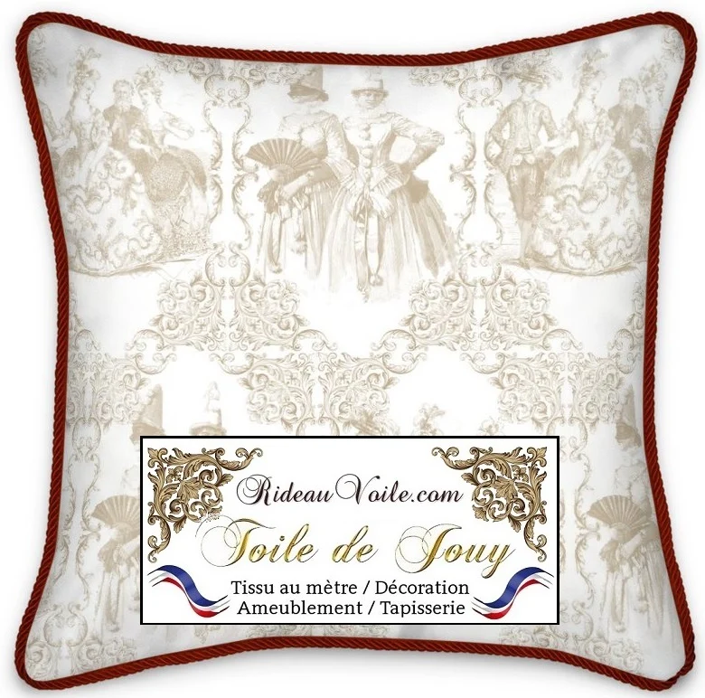 Toile de Jouy beige tissu au mètre déco d'ameublement tapisserie rideau voilage
