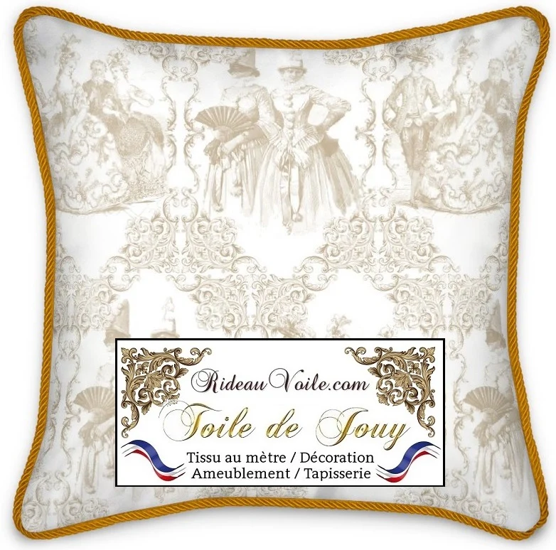 Toile de Jouy beige tissu au mètre déco d'ameublement tapisserie rideau voilage
