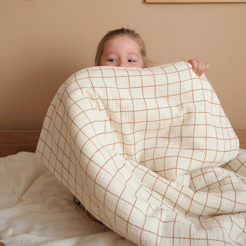 Sac de couchage enfant gaze de coton CARREAU CAMEL