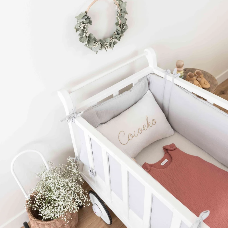 Tour de lit gaze de coton GRIS CLAIR