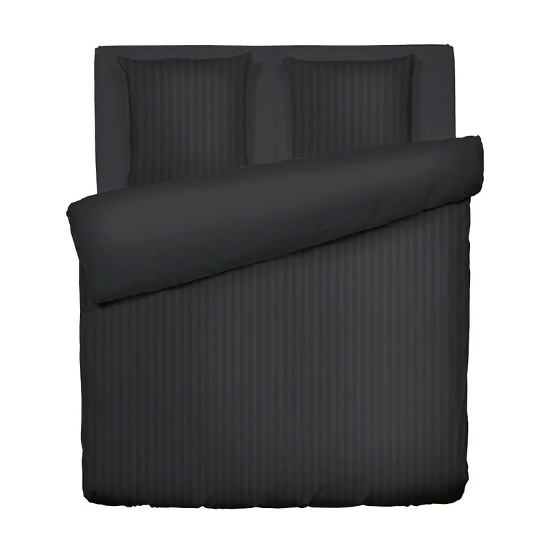 Housse de couette + taie(s) d'oreiller satin de coton rayure tissé dobby - Noir